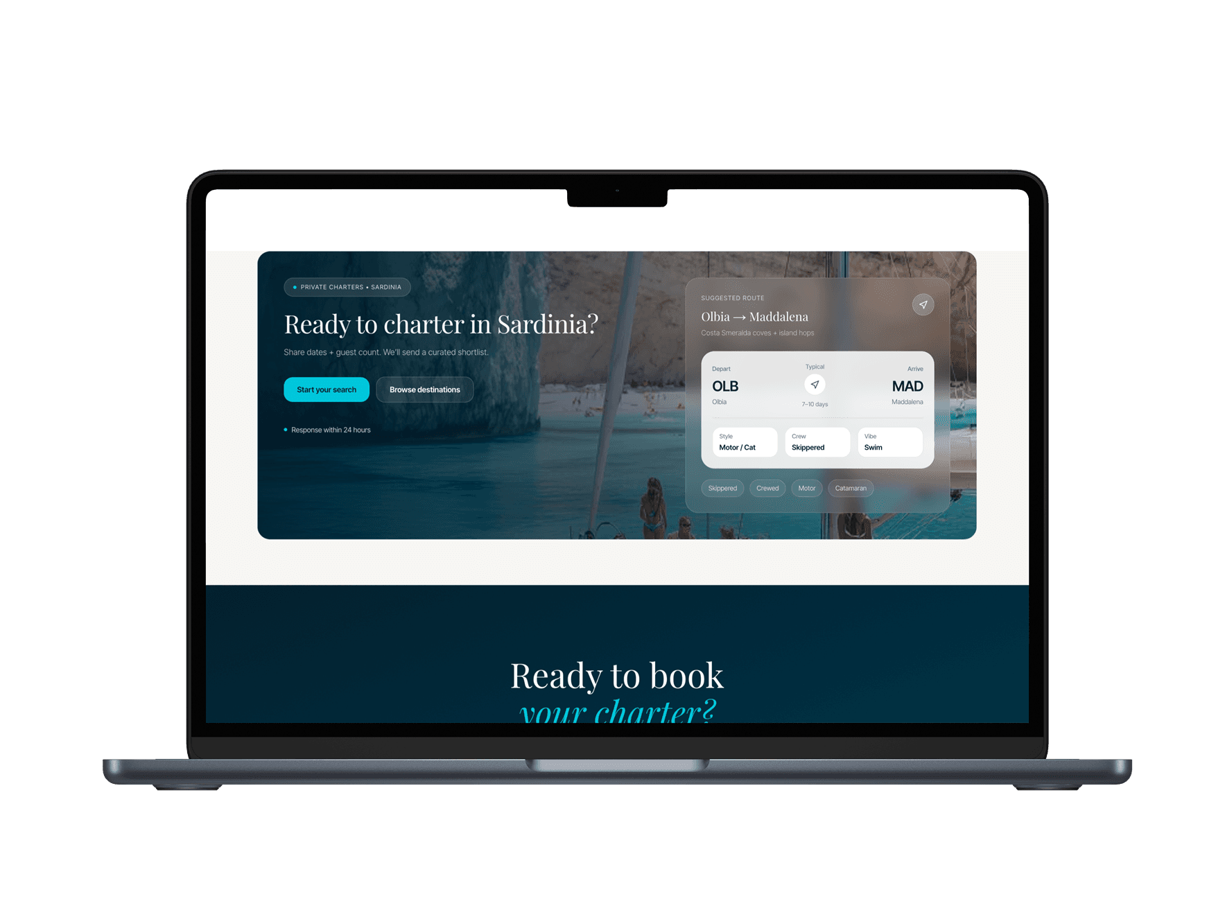 Sardinia Yacht Charter website — marine web design by Marine Marketing International